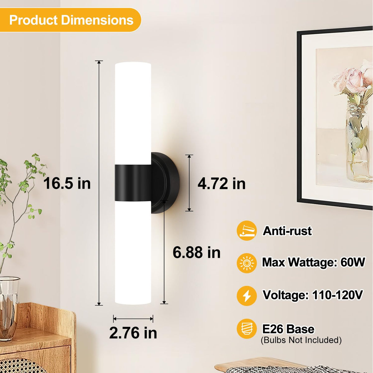 Wall Sconces Set of Two (Matte Black & Milky White Glass / Hardwired-16 Inch-2PC)