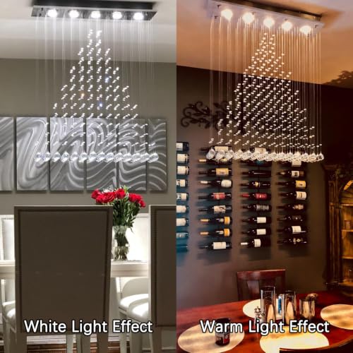 Contemporary Modern Crystal Chandelier Flush Mount Chandelier Rain Drop Lighting Led Ceiling Bathroom Fixtures Pendant Lamp for Living Dining Room Foyer Bedroom Hallway L32 X W8 X H26 (04-Silver L3...
