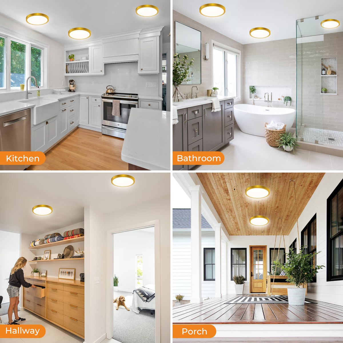 3 Pack Flush Mount Ceiling Light (Glod / 9Inch-3Packs)