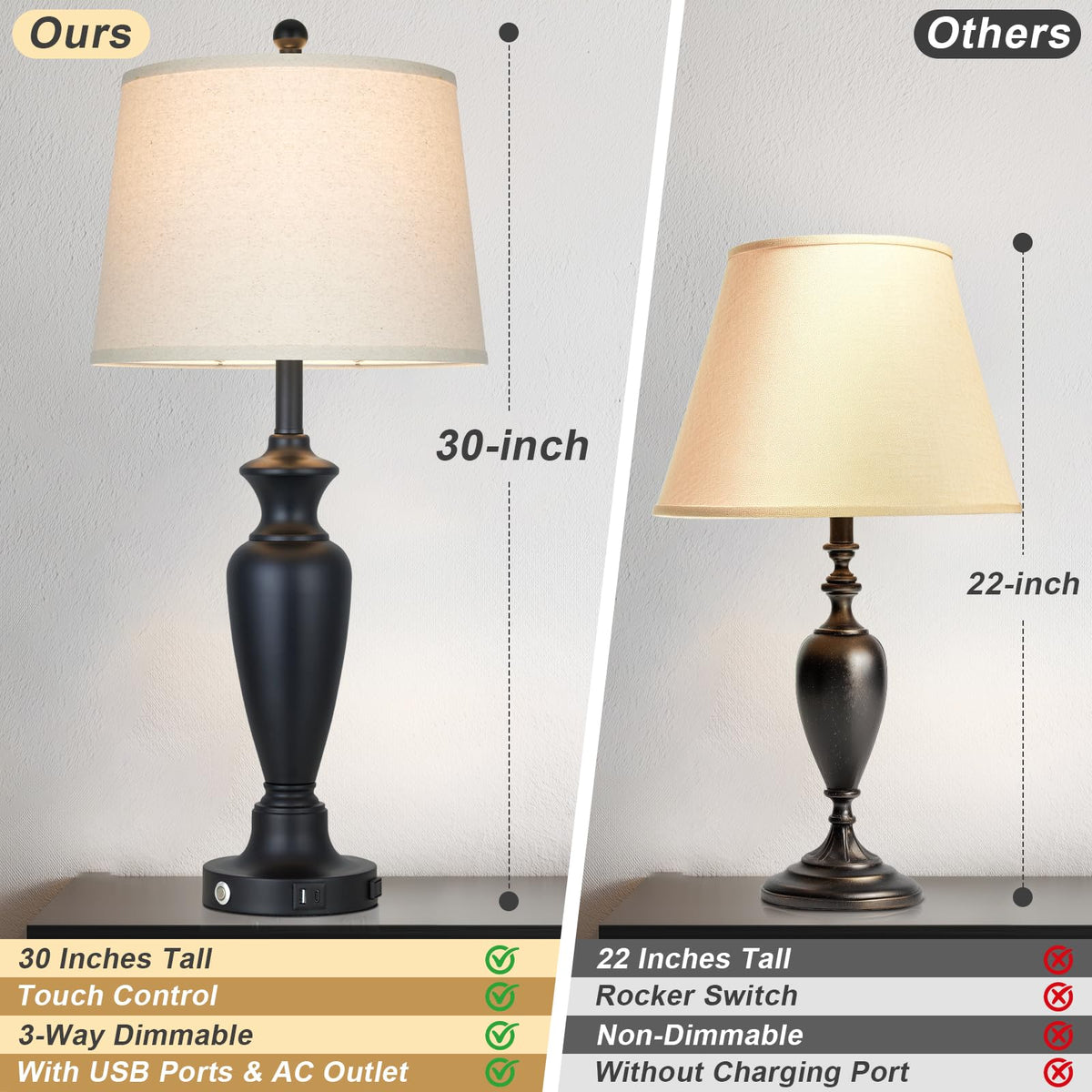 Black Table Lamp for Living Room Single (Black - 30"H - 1 Pack)