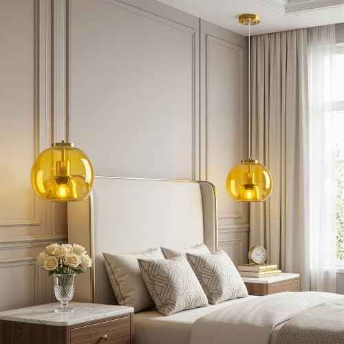 Yellow Glass Pendant Lights Kitchen Island (Yellow(7.87 in) / 2-Pack)