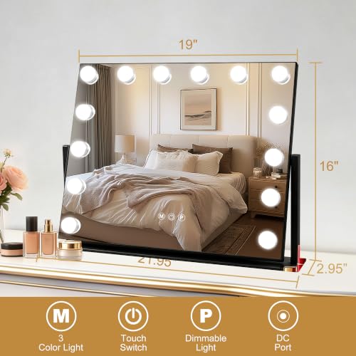 Vanity Mirror with Lights (Black / 19"L x 16"W)