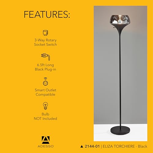 Floor Lamp Black & Smoked Glass (Black / Torchiere)