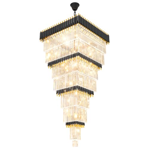W32in x H94.5in Large Black Gold Crystal Chandelier (D32"XH94.5" Black)