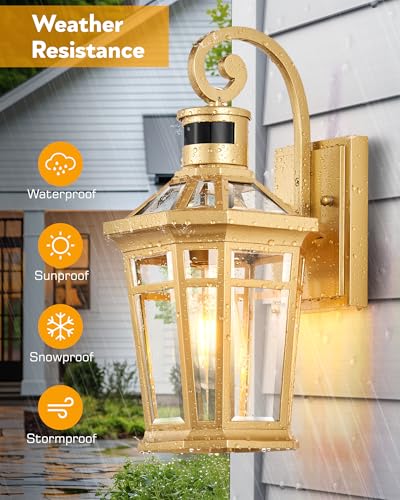 Motion Sensor Outdoor Wall Lights (Gold / 2-Pack)