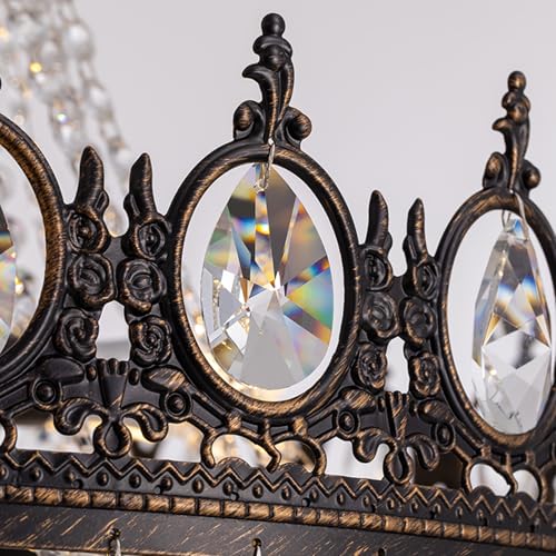 Vintage Crystal Chandeliers for Dining Room Light Fixture (D24"H27"- Antique Bronze)