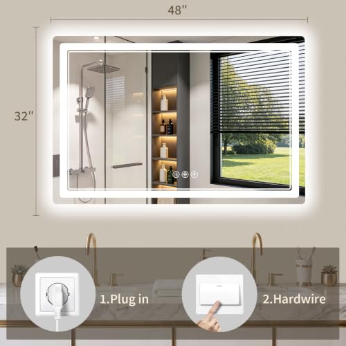 32"x48" LED Bathroom Mirror with Lights (48"L x 32"W)