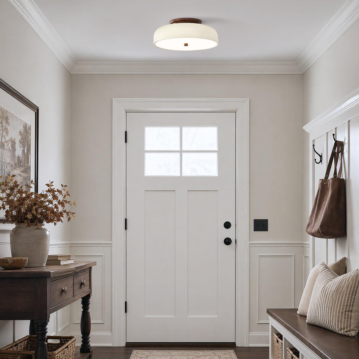 Dimmable LED Ceiling Light Fixture (Cream Walnut / 11.81IN)