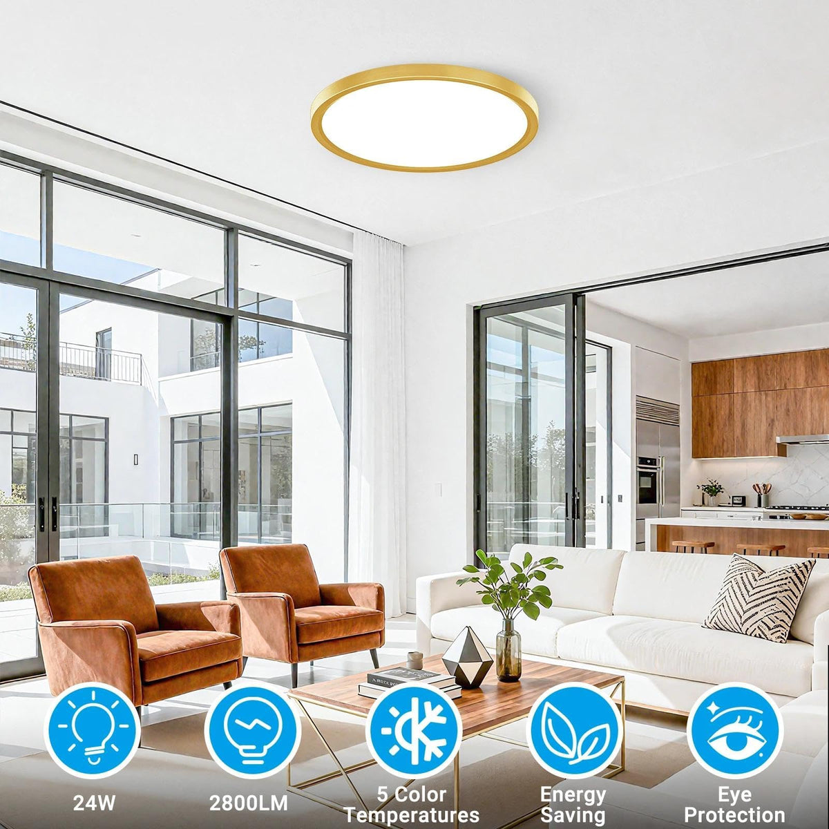 2 Pack LED Flush Mount Ceiling Light (Gold / 12 Inch-2pack)