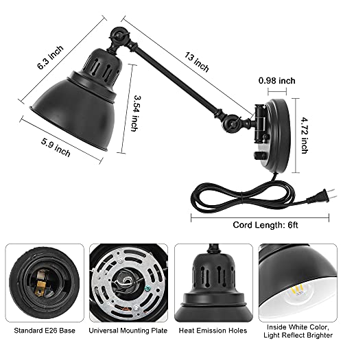 Plug in Wall Sconces Set of 2 (Black-2 PACK)