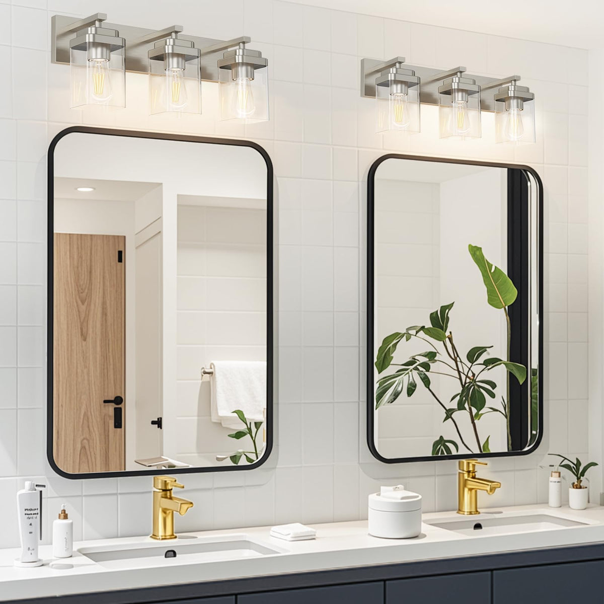 Brushed Nickel Bathroom Light Fixtures (Brushed Nickel / 3-Light, 22-inch)