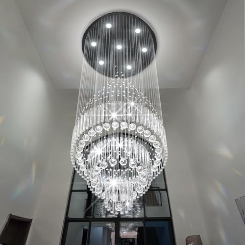 D24''XH86'' Modern Foyer Chandelier for High Ceiling Raindrop Crystal Chandelier High Ceiling Pendant Light Fixture for Hallway Living Room (Black / D24"X H86")
