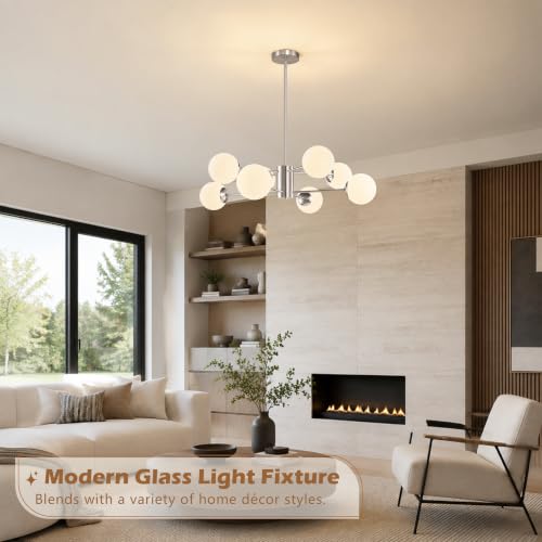 8-Light Mid-Century Modern Nickel Sputnik Chandeliers Dining Room (Milk, Nickel, L)