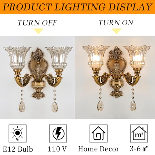 Vintage Crystal Sconces Set of 2 (2 Head / 2PC)