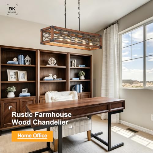 Farmhouse Kitchen Island Lighting 6 Lights Wood Rectangle Chandelier (6 Light Cross)