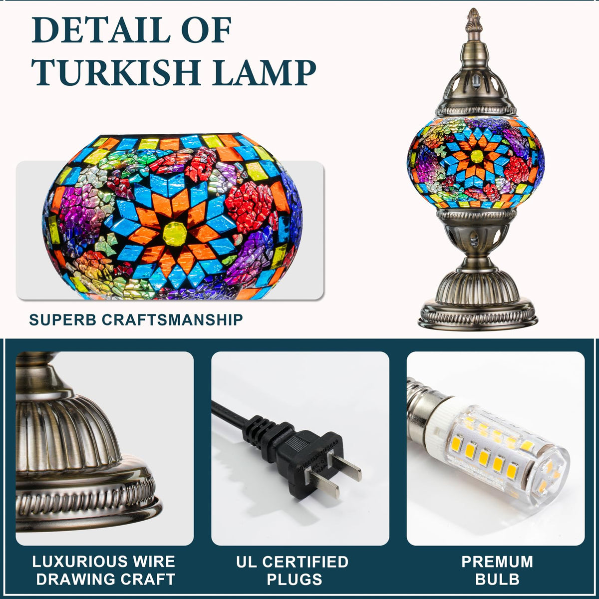Turkish Mosaic Lamp Stained Glass Table Lamp with Tiffany Style (Multicolor)