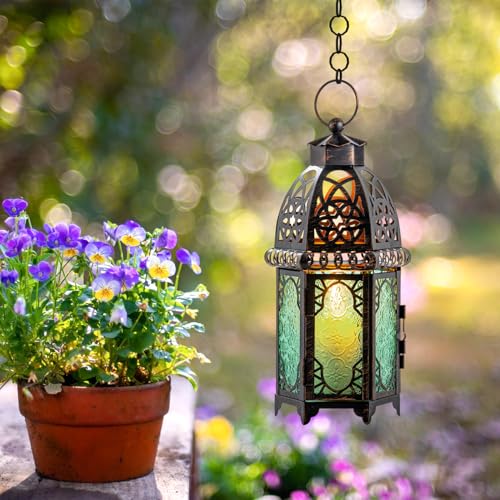 Vintage Candle Lantern (Large / Green - 12.8''h)