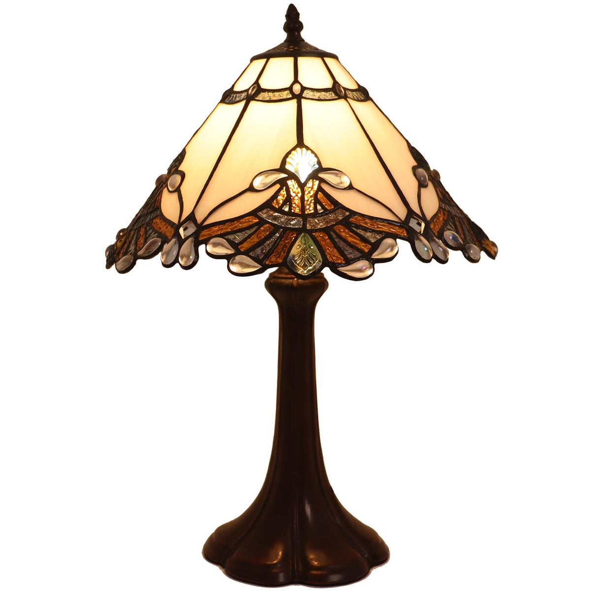 L10022 Baroque Tiffany Style Stained Glass Table Lamp (White / 13Wx19H)
