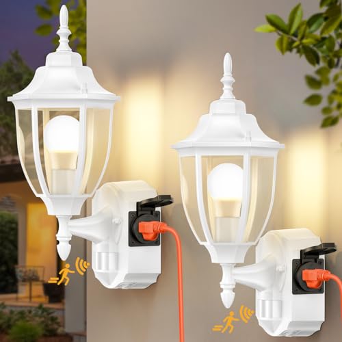 Porch Lights with Outlet (White / 2 Pack)