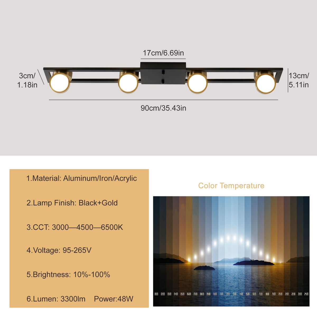 35 Inch LED Track Lighting (Black Brass)
