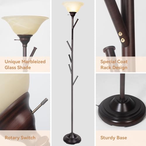 Standing Tall Lamp with Standing Coat Rack Tree (Lamp with Standing Coat - Brown)