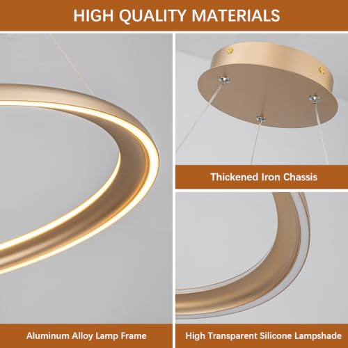 Modern Dimmable LED Chandelier (Gold / W24"-2 Ring)