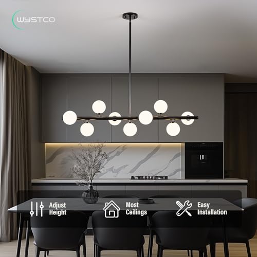 Mid Century Modern Globe Sputnik Chandelier (Black Milk White / 9-Light 40 Inch)