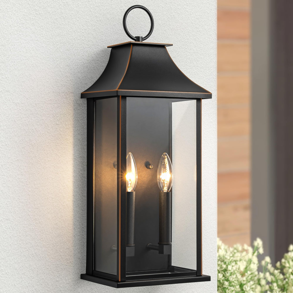 Dusk to Dawn Outdoor Wall Light (Black(with Brown Trim) / 20.6 inch)