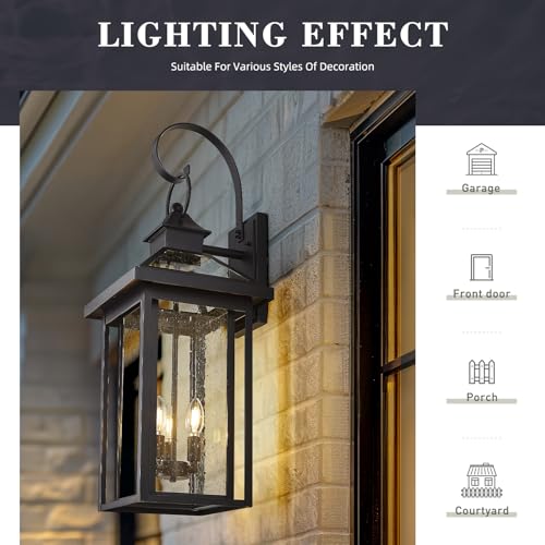 31.3-Inch 3-Light Front Porch Light, Black, Seeded Glass, ZW114BL BK (Black - Seeded Glass / 31.3 Inch - No Function)