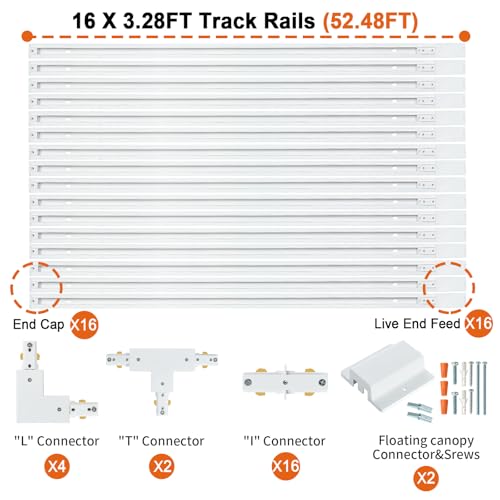 52FT H Track Lighting Rail Kit (White / 52FT)