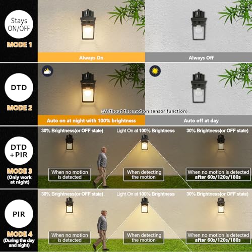 Dusk to Dawn Motion Sensor Outdoor Wall Lantern with 4 Modes and LED Bulb (Oil-Rubbed Bronze)