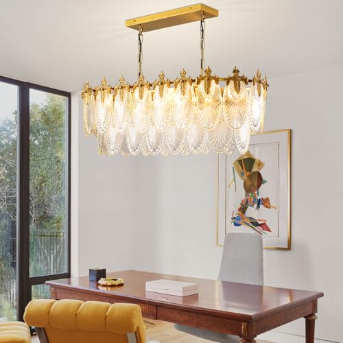 Rectangular Crystal Glass Dining Room Chandelier (Gold / 33.5 inches)