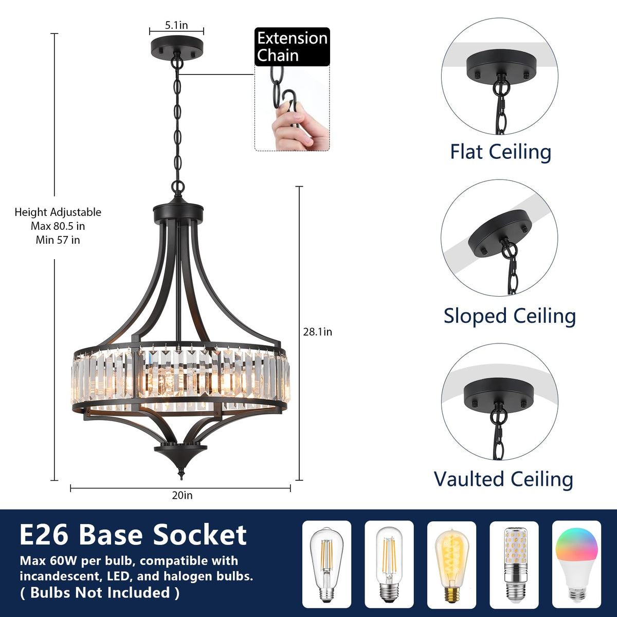 Modern Black Crystal Chandelier (Black)