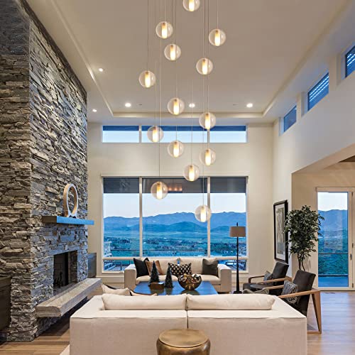 14 Lights Staircase Chandelier for High Ceiling (14 Light / Nickel Canopy)
