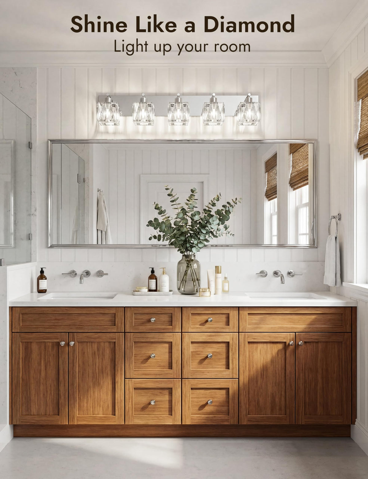 5 Light Crystal Bathroom Vanity Light Square (Polished Chrome-Square / 5 Light)
