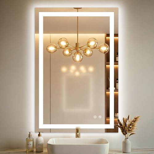 36x24 LED Bathroom Mirror with Lights (Rec Corner-3 Light Modes / 36"L x 24"W)