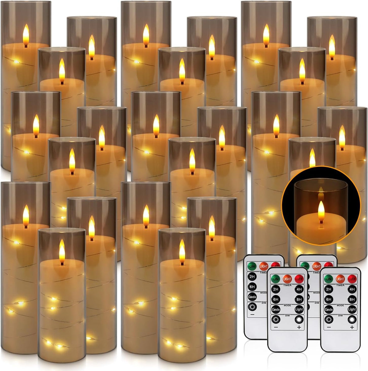 Halloween Decoration Flickering Flameless Candles - 24 Pack, Grey-2