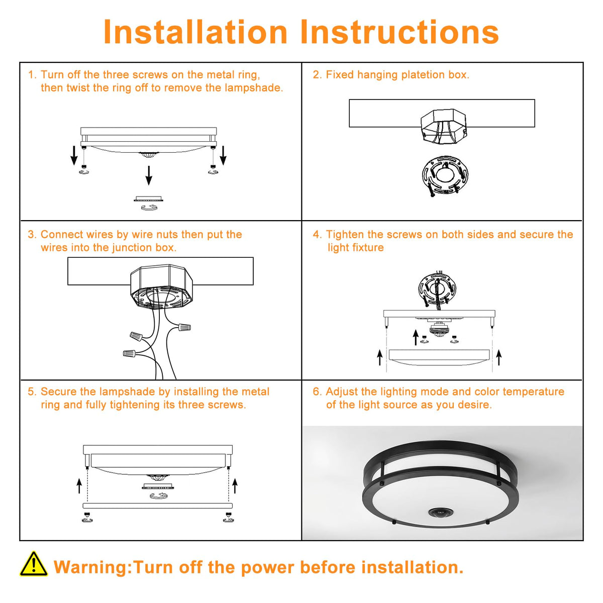 2 Pack 16IN LED Motion Sensor Outdoor Ceiling Light with Remote (Black-Remote Control / 16in)