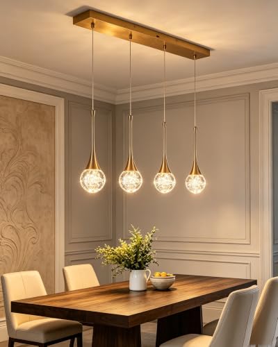 4 Light Brushed Gold Crystal Chandelier (Gold / Rectangle Pendant 4-Light)
