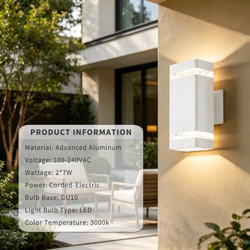 Square Outdoor Wall Lights (2 Packs-White / No Dusk to Dawn)