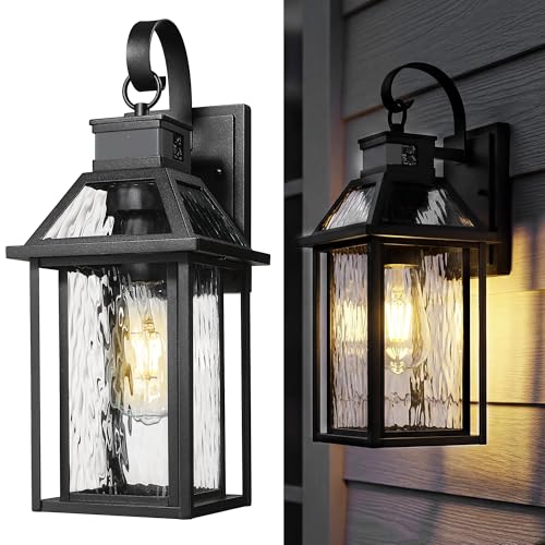 Motion Sensor Porch Light (Black - Water Ripple Glass / 15.8 Inch - Motion Sensor)