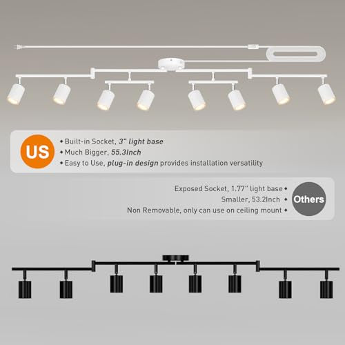 Plug in Track Lighting LED (8-Light Track Light(White))