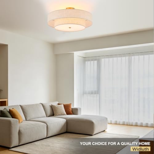 25.6" Large Gold Semi Flush Mount Ceiling Light (Gold - Drum - 25.6")