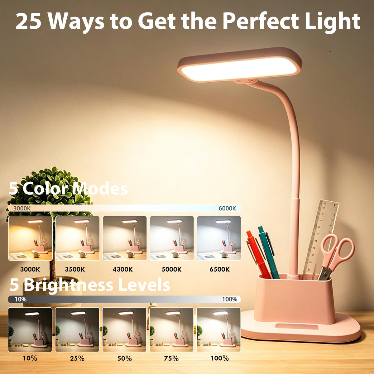 Cute Pink Desk Lamp with Pen Holder (Pink)