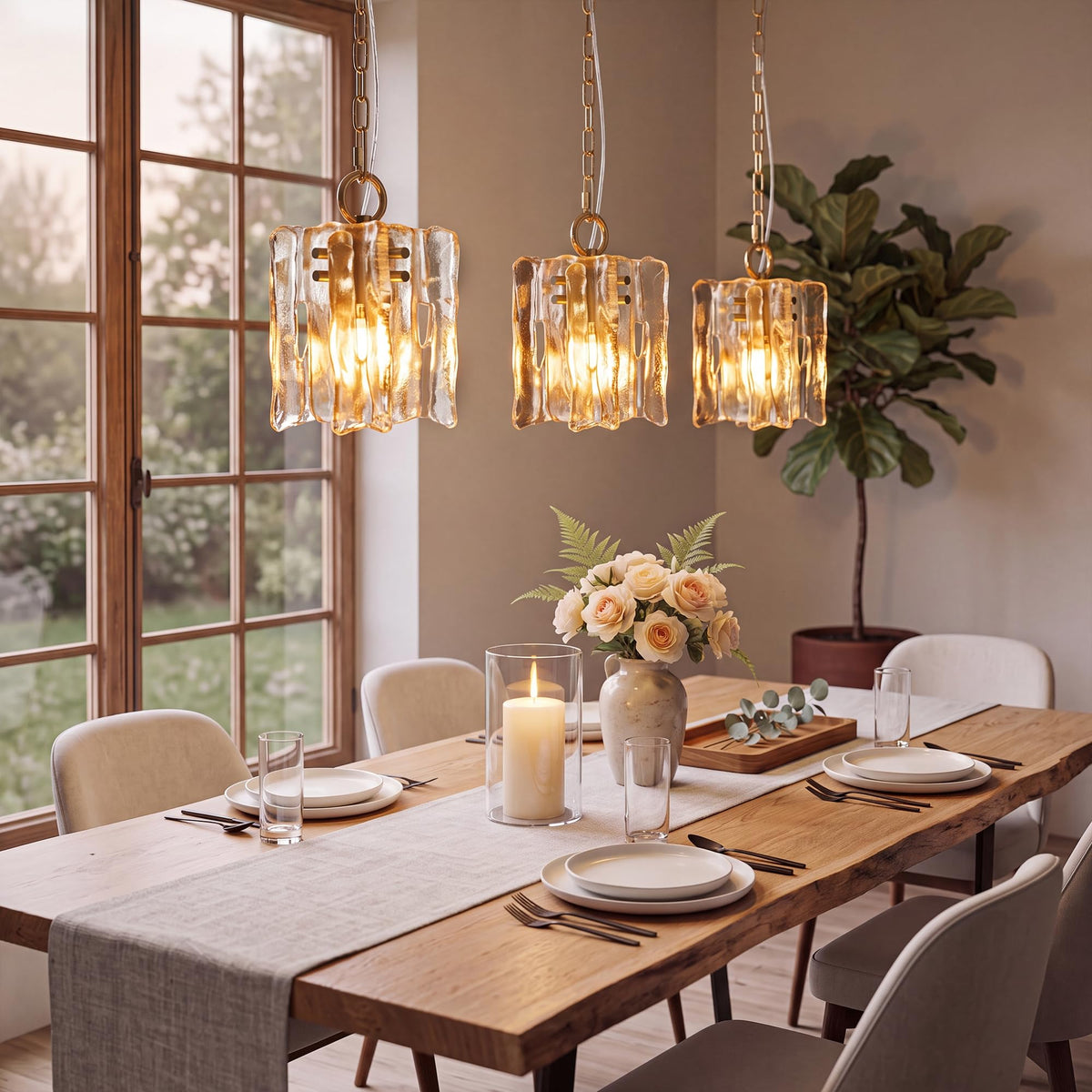 1 Light Rectangular Chandelier (Gold & Clear glass / 1-Light(3pack))