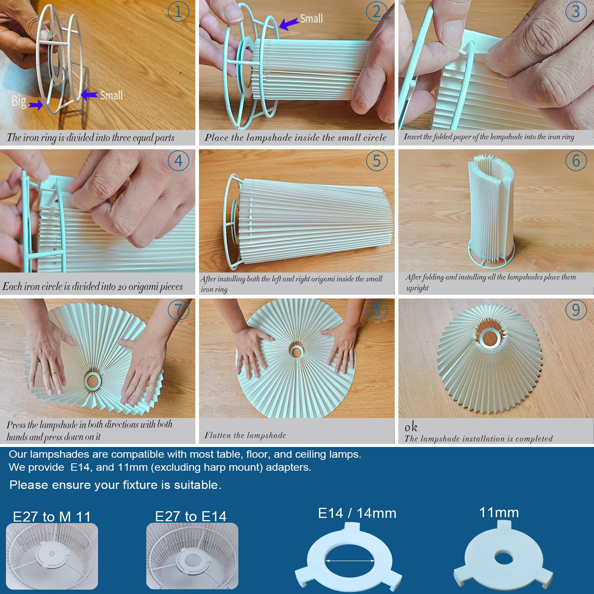 Pleated Lamp Shade for Arc (Cream / 16.5in-1 PCS)
