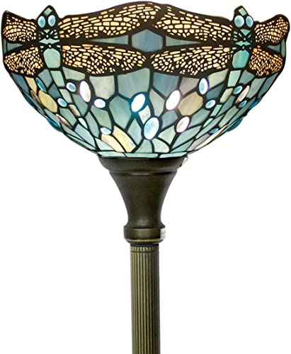 Tiffany Floor Lamp Sea Blue Stained Glass Torchiere Pole Light