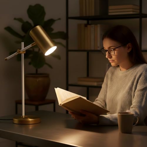 Modern White and Gold Desk Lamp with Type C Charging Port (White & Gold)