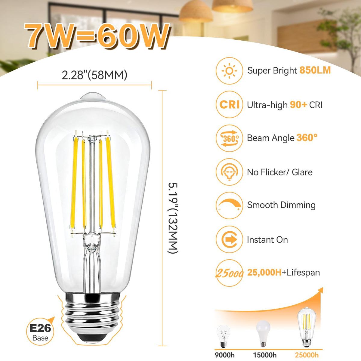 6 Pack Dimmable LED Light Bulbs 60W Equivalent (2700k Warm White / 6 Count (Pack of 1))