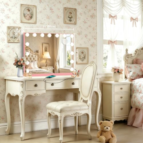 Pink Hollywood Vanity Mirror with Lights (Pink / 23"L x 18"W)